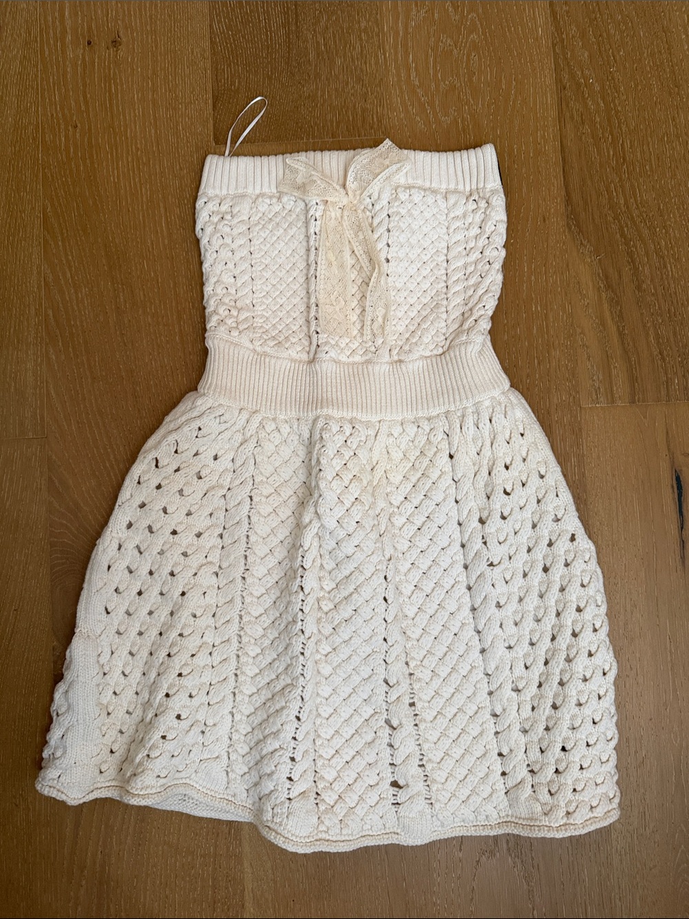 RED Valentino Cream Knit Strapless Eyelet Dress fl